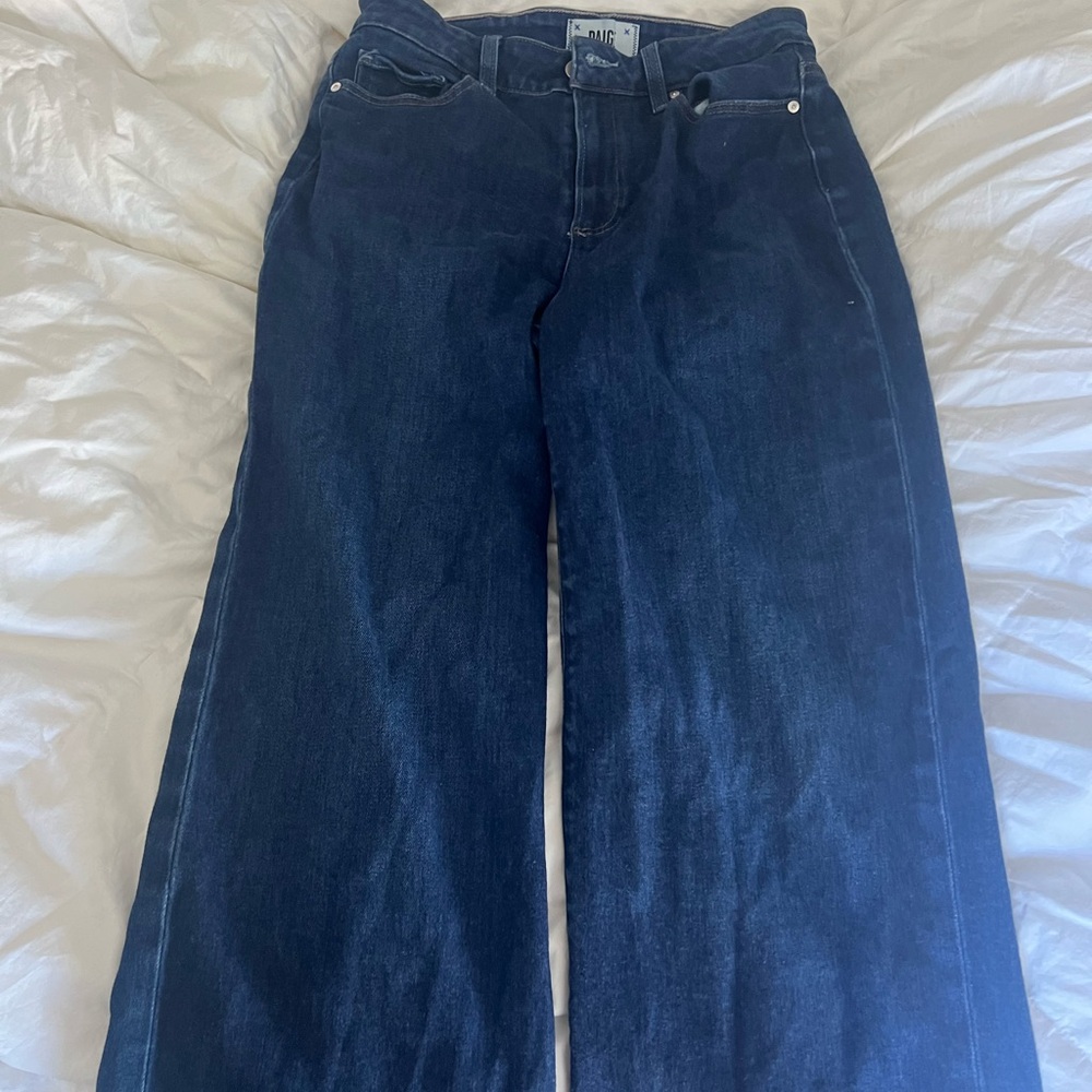 PAIGE Dark Blue Cropped Flare Jeans